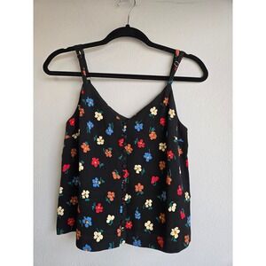 Madewell Floral Boho Button-Front Camisole Tank Top Black Size 2